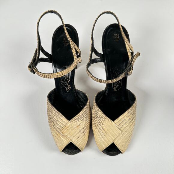 Vintage 1950s Reptile Peep-Toe Sandals by L'aiglon Custom Made Size 6.5 N - Picture 4 of 10